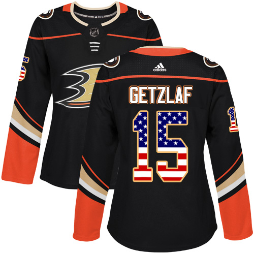 Adidas Ducks #15 Ryan Getzlaf Black Home Authentic USA Flag Women's Stitched NHL Jersey - Click Image to Close